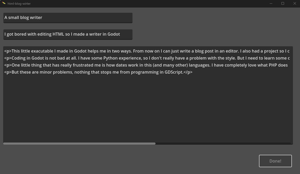 image of the HTML editor I made in godot, showing the text of this exact post